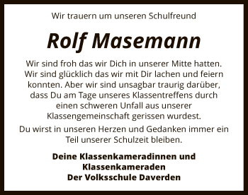 Traueranzeige von Rolf Masemann von SYK