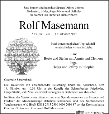 Traueranzeige von Rolf Masemann von SYK