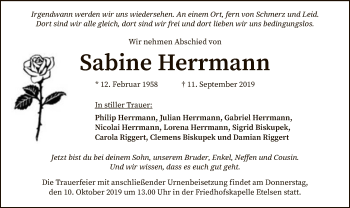 Traueranzeige von Sabine Herrmann von SYK