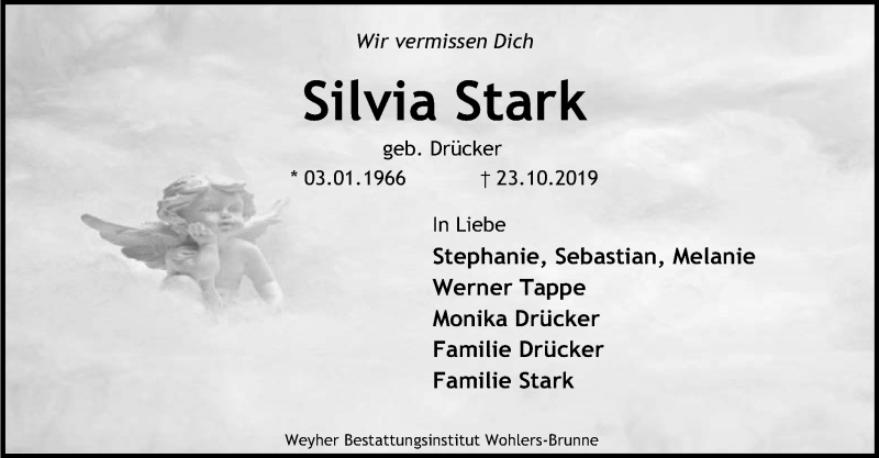  Traueranzeige für Silvia Stark vom 29.10.2019 aus SYK