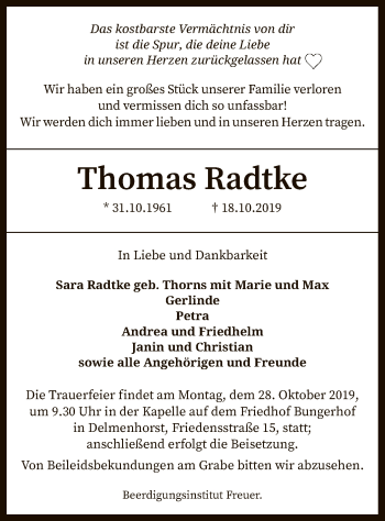 Traueranzeige von Thomas Radtke von SYK