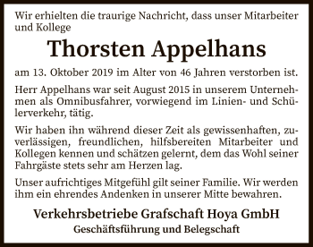 Traueranzeige von Thorsten Appelhans von SYK