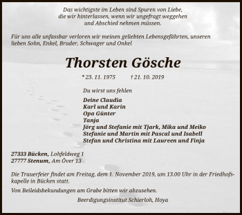 Traueranzeige von Thorsten Gösche von SYK