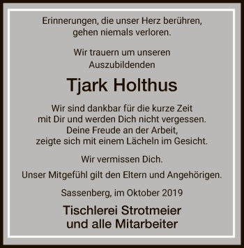 Traueranzeige von Tjark Holthus von SYK