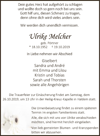 Traueranzeige von Ulrike Melcher von SYK