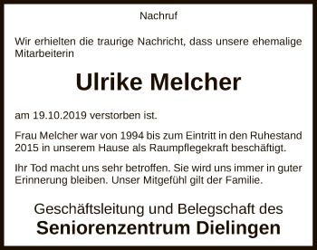 Traueranzeige von Ulrike Melcher von SYK