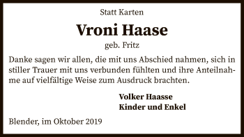 Traueranzeige von Vroni Haase von SYK