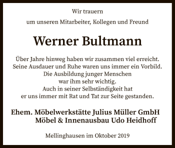 Traueranzeige von Werner Bultmann von SYK