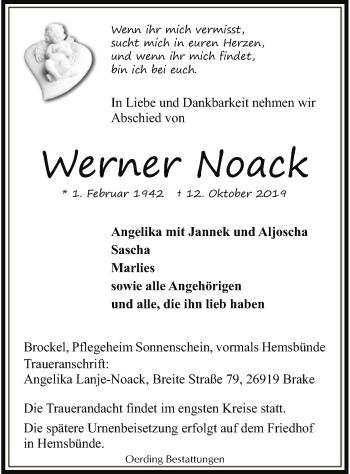 Traueranzeige von Werner Noack von SYK