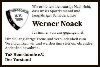 Traueranzeige von Werner Noack von SYK