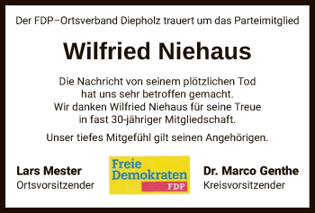 Traueranzeige von Wilfried Niehaus von SYK