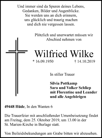 Traueranzeige von Wilfried Wilke von SYK