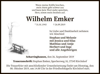 Traueranzeige von Wilhelm Emker von SYK