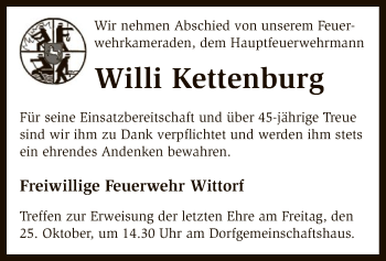 Traueranzeige von Willi Kettenburg von SYK