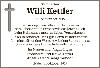 Traueranzeige von Willi Kettler von SYK