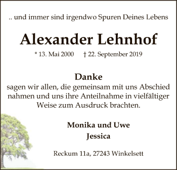 Traueranzeige von Alexander Lehnhof von SYK