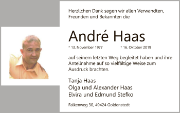 Traueranzeige von Andre Haas von SYK