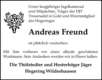 Traueranzeige von Andreas Freund von SYK