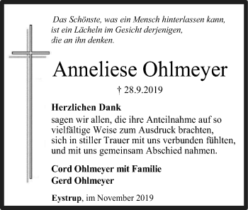 Traueranzeige von Anneliese Ohlmeyer von SYK