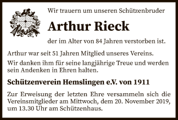 Traueranzeige von Arthur Rieck von SYK