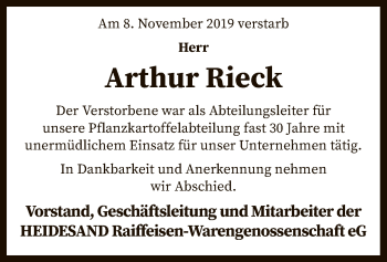 Traueranzeige von Arthur Rieck von SYK