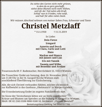 Traueranzeige von Christel Metzlaff von SYK