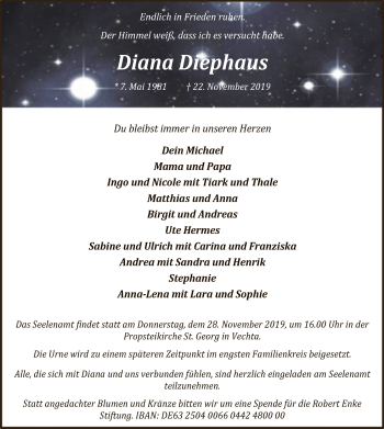 Traueranzeige von Diana Diephaus von SYK