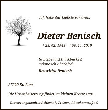 Traueranzeige von Dieter Benisch von SYK