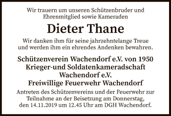 Traueranzeige von Dieter Thane von SYK