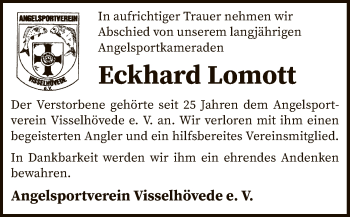 Traueranzeige von Eckhard Lomott von SYK