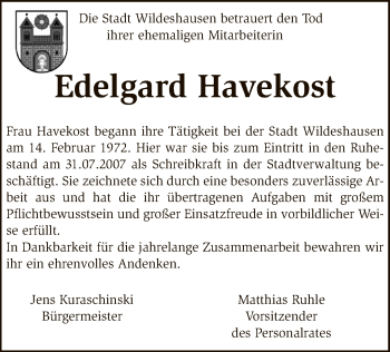 Traueranzeige von Edelgard Havekost von SYK