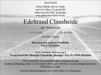 Traueranzeige von Edeltraud Clausheide von SYK