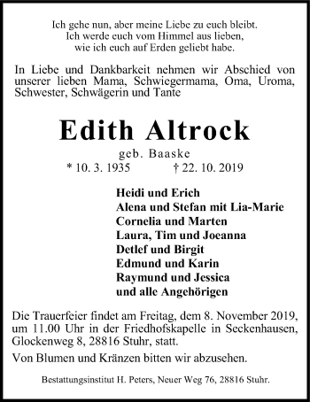 Traueranzeige von Edith Altrock von SYK