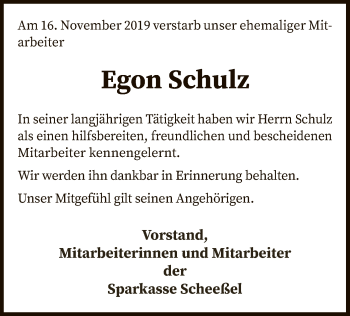 Traueranzeige von Egon Schulz von SYK