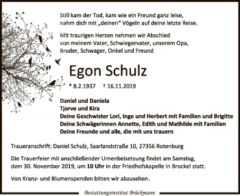 Traueranzeige von Egon Schulz von SYK