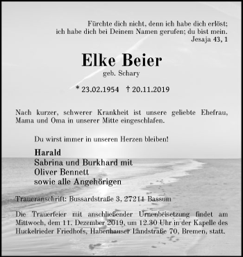 Traueranzeige von Elke Beier von SYK