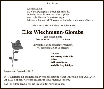 Traueranzeige von Elke Wiechmann-Glomba von SYK