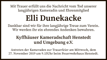 Traueranzeige von Elli Dunekacke von SYK