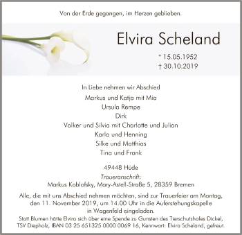 Traueranzeige von Elvira Scheland von SYK