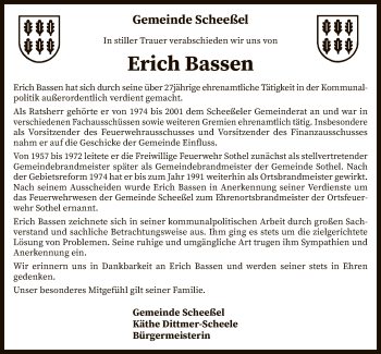 Traueranzeige von Erich Bassen von SYK