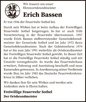 Traueranzeige von Erich Bassen von SYK