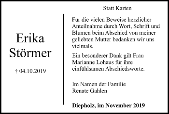 Traueranzeige von Erika Störma von SYK