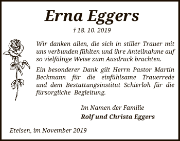 Traueranzeige von Erna Eggers von SYK