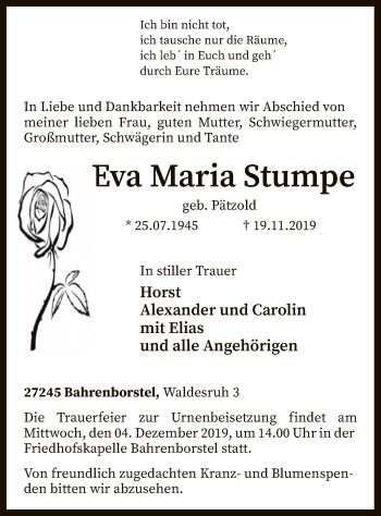 Traueranzeige von Eva Maria Stumpe von SYK