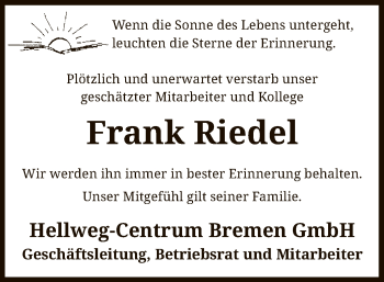 Traueranzeige von Frank Riedel von SYK