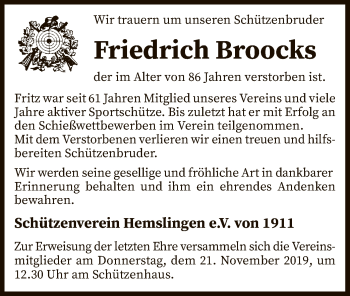 Traueranzeige von Friedrich Broocks von SYK