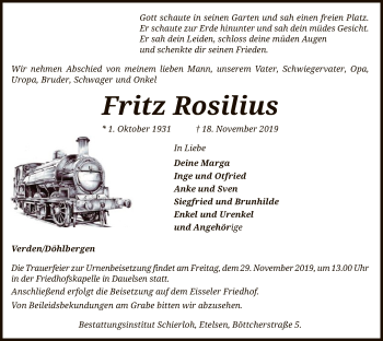 Traueranzeige von Fritz Rosilius von SYK