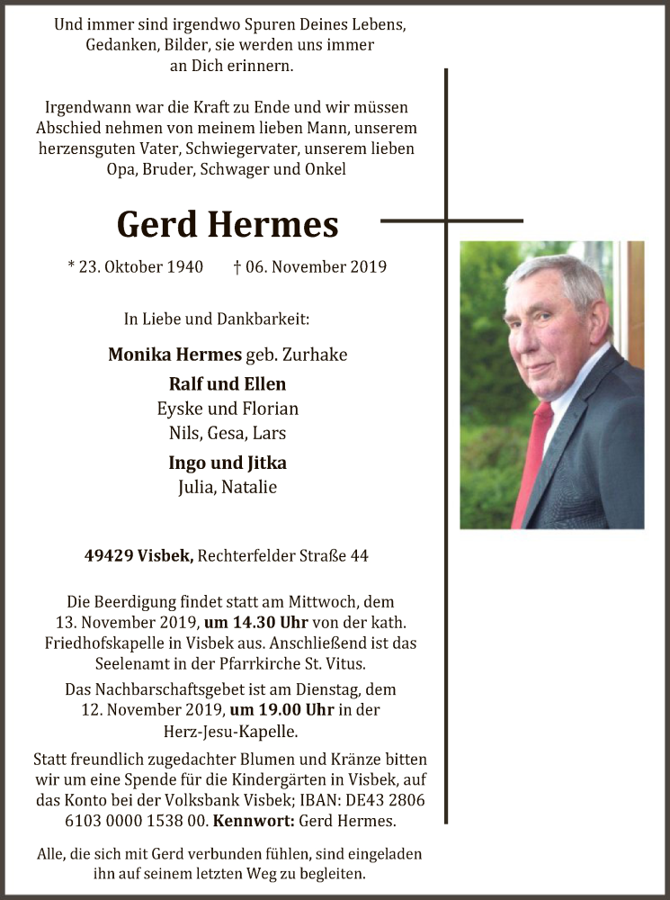  Traueranzeige für Gerd Hermes vom 08.11.2019 aus SYK