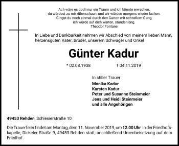 Traueranzeige von Günter Kadur von SYK