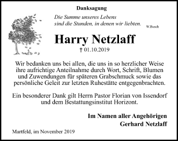 Traueranzeige von Harry Netzlaff von SYK